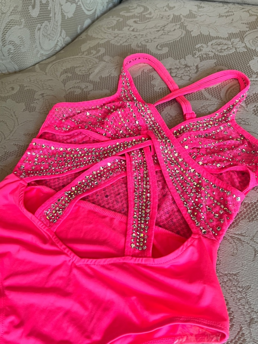 Hot Pink Rhinestone One-Piece Set - Picture 3 of 7